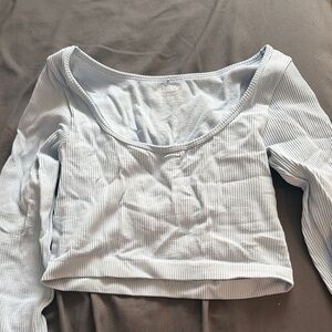 Garage Light Blue Ribbed Crop Top